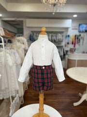 BOYS MAO COLLAR SHIRT AND CLASSIC TARTAN SHORT SET