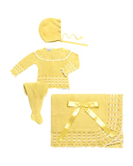 BABY OPENWORK FLOWERS BLANKET AND NEWBORN 4P SET