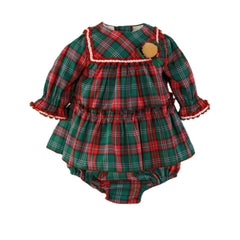 BABY GIRLS GREEN TARTAN PLAID SHORT DRESS