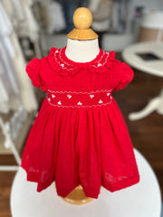 GIRLS RED PLUMETI SMOCKED DRESS