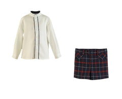 BOYS PLAID SHORT AND MAO COLLAR SHIRT SET