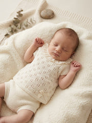 GIRLS KNITTED MIXED RUFFLE COLLAR SHIRT AND BLOOMER 2P SET