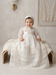 CHRISTENING LACE DETAIL LONG GOWN  WITH BONNET 2P