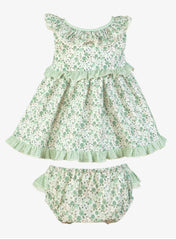 GIRLS GREEN FLOWER SHORT DRESS WITH BLOOMER 2P SET