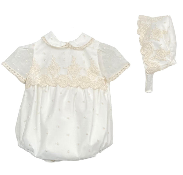 BABY LACE COLLAR ROMPER WITH BONNET 2P