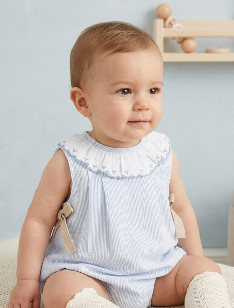 BABY EMBROIDERED COLLAR STRIPED ROMPER CRISTAL