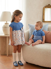 GIRLS FLORAL AND BLUE KNITTED DRESS
