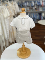 BOYS SHIRT WITH COLLAR AND LINEN SHORT SET