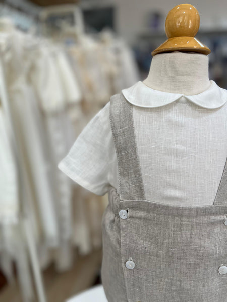 BOYS SHIRT AND LINEN SHORT WITH SUSPENDER SET
