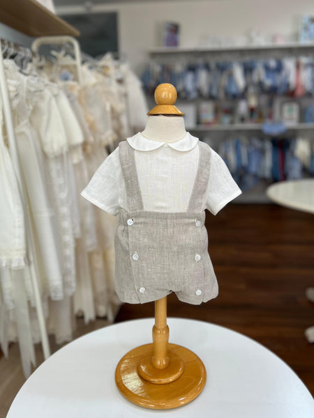 BOYS SHIRT AND LINEN SHORT WITH SUSPENDER SET