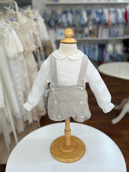 BOYS LONG SLEEVE SHIRT AND LINEN SHORT WITH SUSPENDER SET