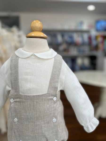 BOYS LONG SLEEVE SHIRT AND LINEN SHORT WITH SUSPENDER SET