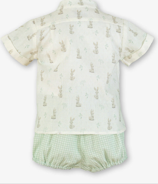 BOYS BUNNIES MAO COLLAR SHIRT AND PLAID SHORT 2P SET