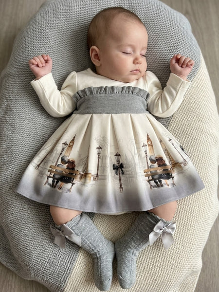 BABY LOVE IN LONDON PRINT GRAY DRESS