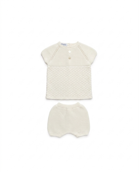 BABY RHOMBUS BUTTONS KNITTED SHIRT AND SHORT 2P SET