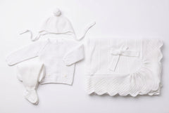 WHITE BABY CHECK PATTERN BLANKET AND NEWBORN 4P SET