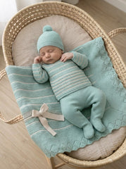 DUSTY GREEN BABY COLORED BLANKET AND NEWBORN 4P SET