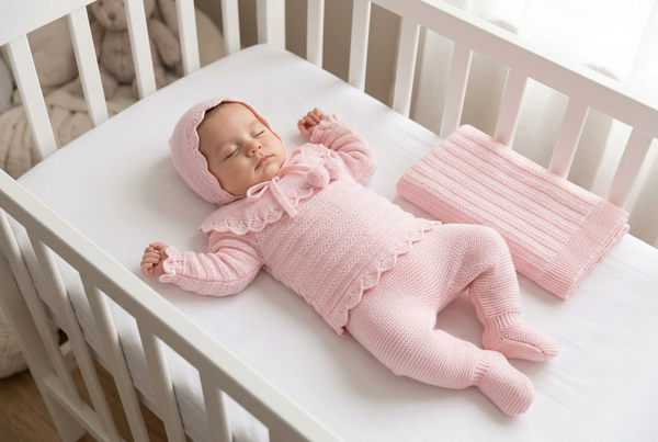 LIGHT PINK BABY LINES BLANKET AND NEWBORN 4P SET