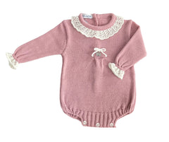 BABY STRIPED RUFFLE COLLAR KNITTED ROMPER