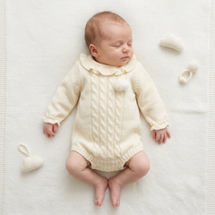 LIGHT YELLOW KNITTED RUFFLE ROMPER