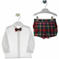 BABY BOYS TARTAN SHORT AND SHIRT WITH BOW TIE SET MARILYN