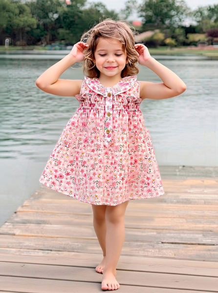 GIRLS FLORAL PLAID AND RUFFLE COLLAR DRESS PALMA