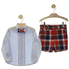 BOYS PLAID SHORT WITH BOW TIE SHIRT SET