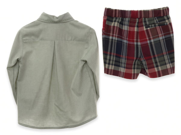 BOYS TARTAN SHORT AND SHIRT WITH BOW TIE  SET PASCUA