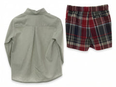 BOYS TARTAN SHORT AND SHIRT WITH BOW TIE  SET PASCUA