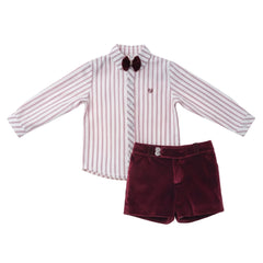 BOYS VELVET SHORT AND SHIRT WITH BOW TIE SET AZAFRAN