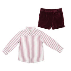 BOYS VELVET SHORT AND SHIRT WITH BOW TIE SET AZAFRAN