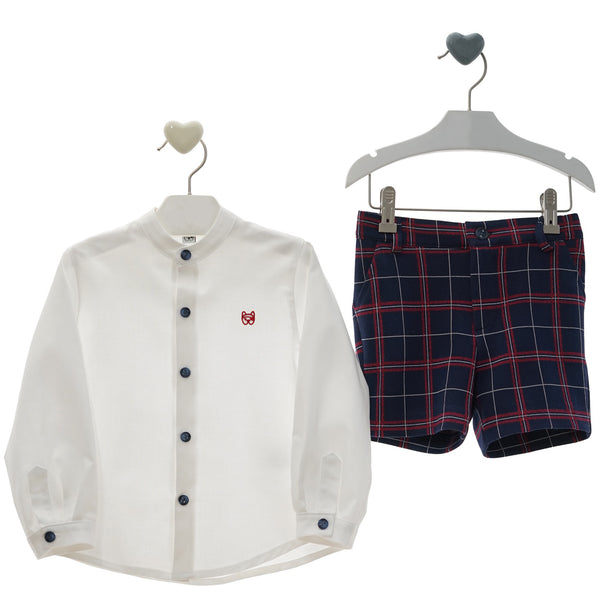 BOYS PLAID SHORT WITH MAO COLLAR LONG SLEEVE SHIRT DAMASCO