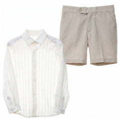BOYS SHORT AND IVORY LONG SLEEVE SHIRT SET CANELA