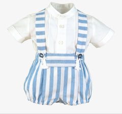 BOYS STRIPED ROMPER AND MAO COLLAR SHIRT 2P SET