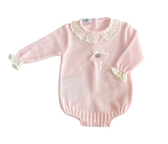 BABY STRIPED RUFFLE COLLAR KNITTED ROMPER