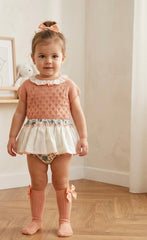 GIRLS GREEN FLOWER RUFFLE BLOOMER AND KNITTED BLOUSE 2P SET