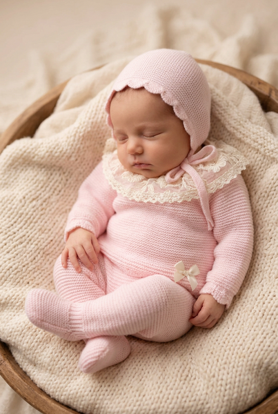 PINK NEWBORN LACE RUFFLE COLLAR 3P SET