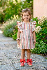 GIRL SUMMER COLORS STRIPED FLOUNCE SLEEVE DRESS