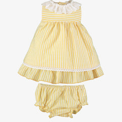 GIRLS STRIPED AND LACE COLLAR SHORT DRESS WITH BLOOMER 2P SET