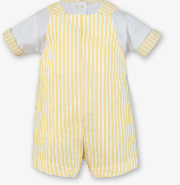 BOYS YELLOW STRIPED OVERALL AND SHIRT 2P SET