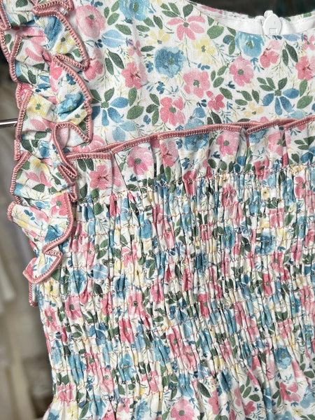 GIRLS FLORAL AND SMOCKED PINK DRESS SUELTAS