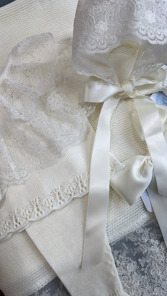 NEWBORN KNIT IVORY LACE LUXURY 4P SET