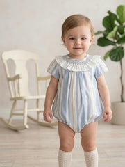 GIRLS SMOCKED COLLAR STRIPED ROMPER PORCELANA