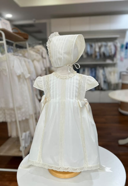 CLASSIC IVORY PUFF SLEEVE DRESS WITH BONNET 2P