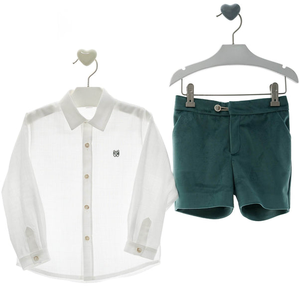 BOYS VELVET SHORT AND WHITE SHIRT SET AVA