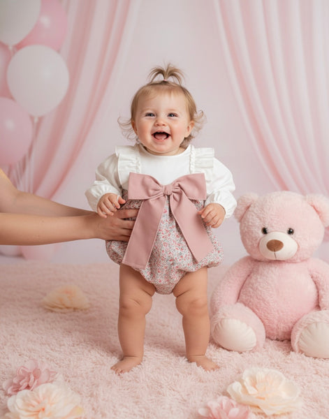 GIRL FLORAL ROMPER WITH BOW