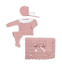 BABY OPENWORK LINES BLANKET AND NEWBORN 4P SET