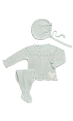 NEWBORN KNIT DOTS AND LACE BOW 3P SET