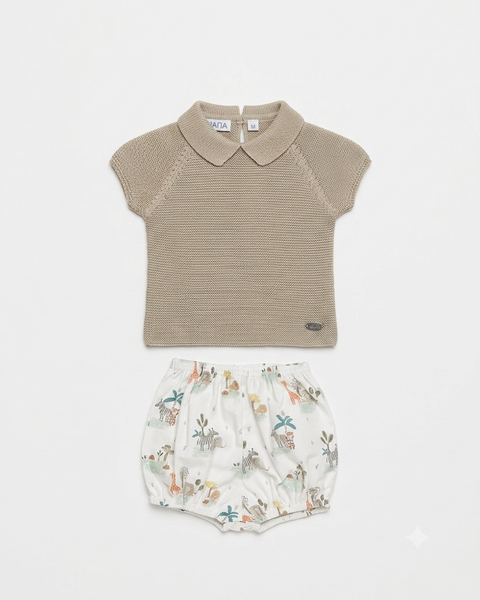 BOYS KNITTED SHIRT AND SAFARI SHORT 2P SET