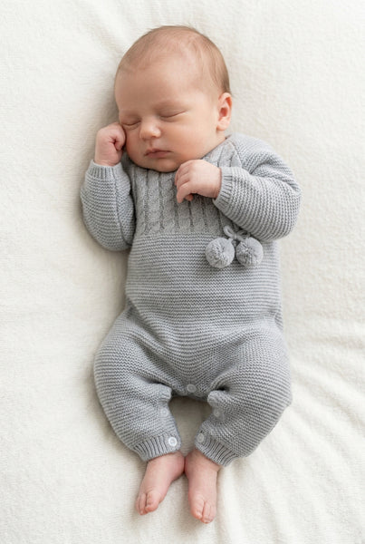 GRAY POM POMS KNITTED ROMPER
